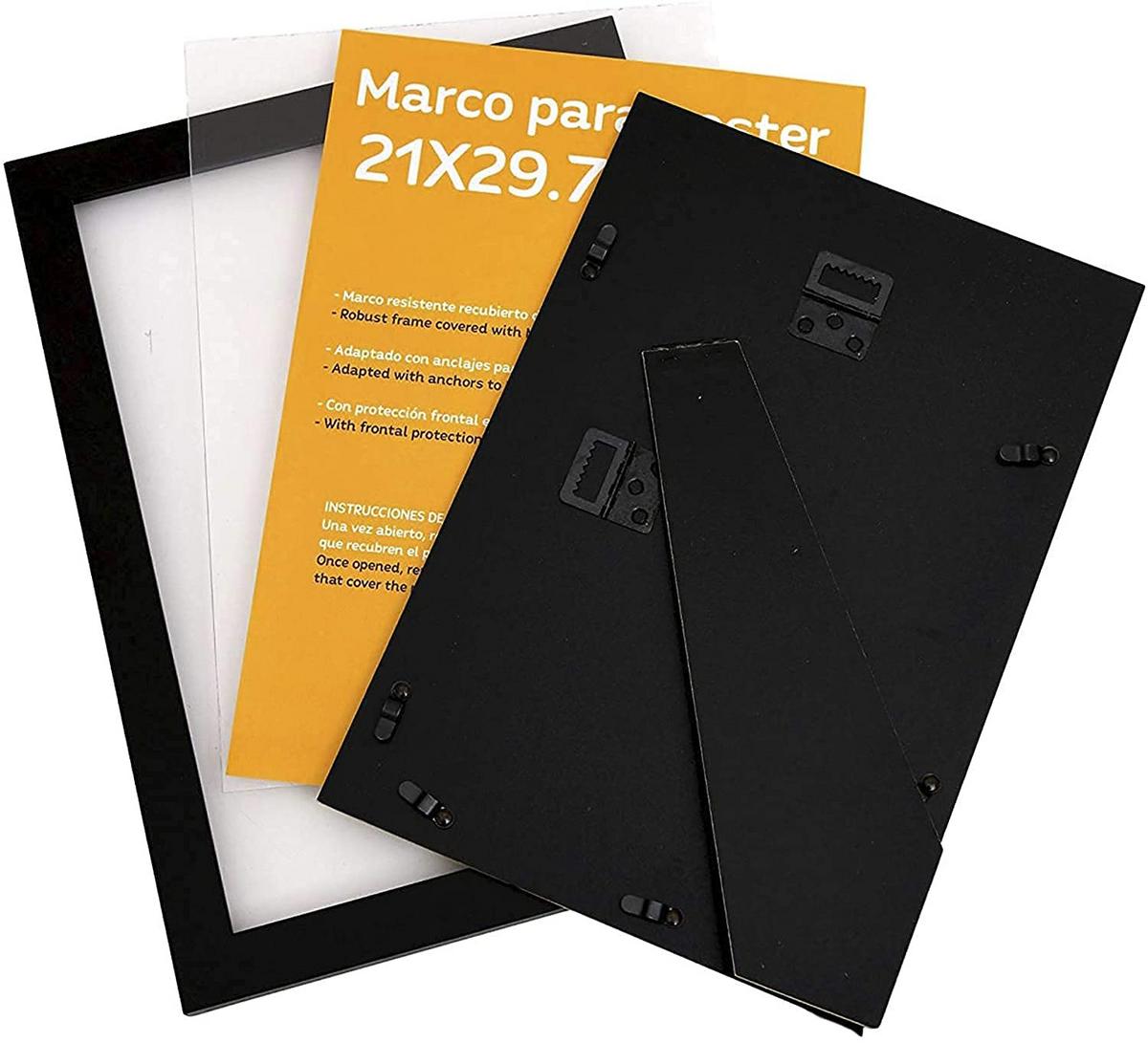 RAHMEN Set mit 4 aus MDF und Acrylglas Schutz und Aussteller für Fotografien, Bilder, Poster, Gemälde, Dekoration für Haus Farbe Schwarz A4 - Schwarz, Holz (21/3cm) - Nacnic