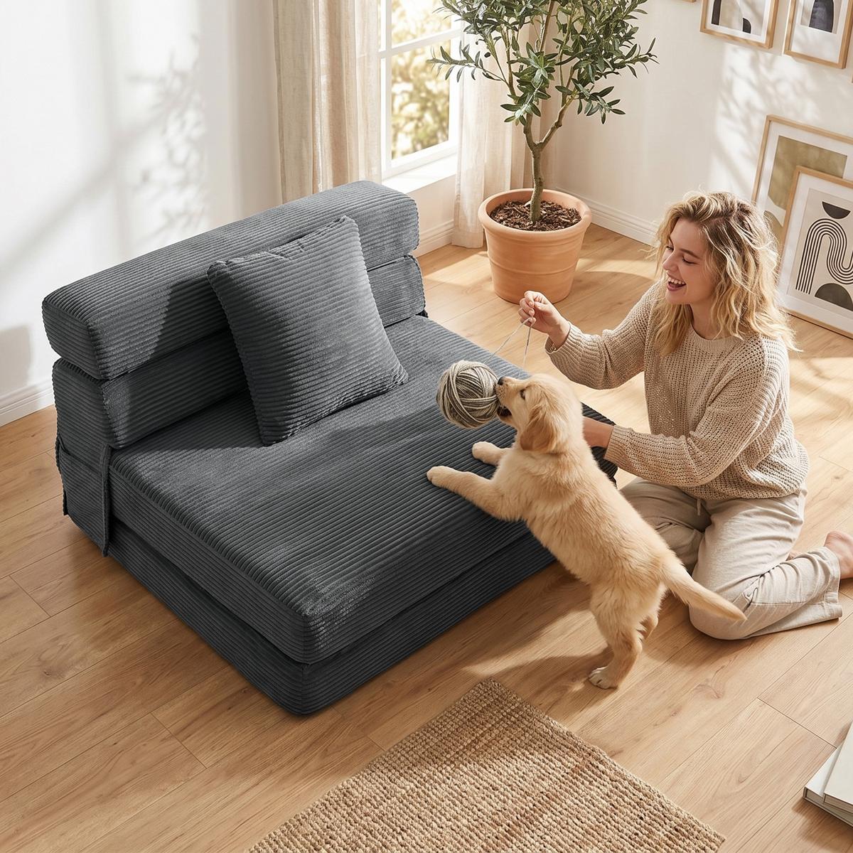 BODENSTUHL Cord Schaumstoff Dunkelgrau - Dunkelgrau, Textil (76/62/100cm) - HOMCOM