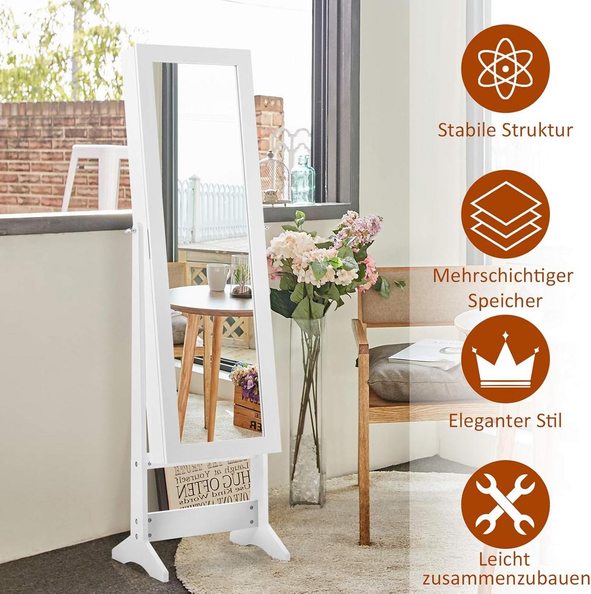 SCHMUCKSCHRANK 144cm Weiß - Weiß, Holz (35/144/30cm) - COSTWAY
