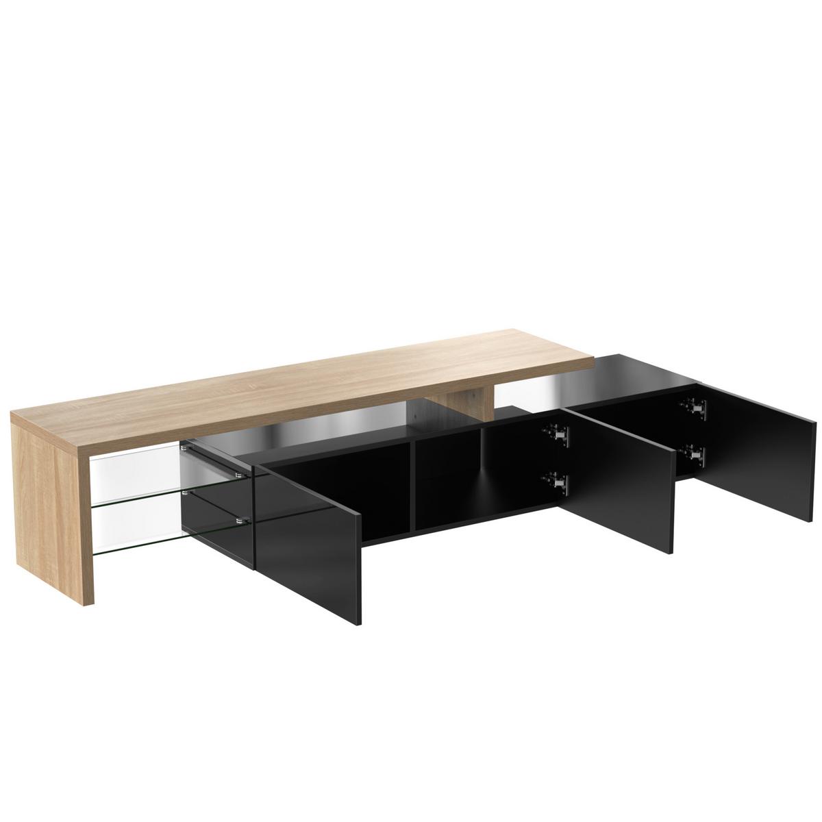 LOWBOARD mit LED-Beleuchtung, 3 Schubladen und Offene Fächer - Schwarz, Glas/Holzwerkstoff (197/42/39cm) - Urban Meuble