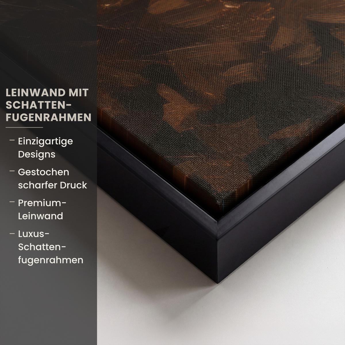 LEINWAND Bilder mit Rahmen - Gesicht - Dame - Blätter - Pinselstriche - 40x60 - Goldfarben, Textil (40/60cm) - MuchoWow