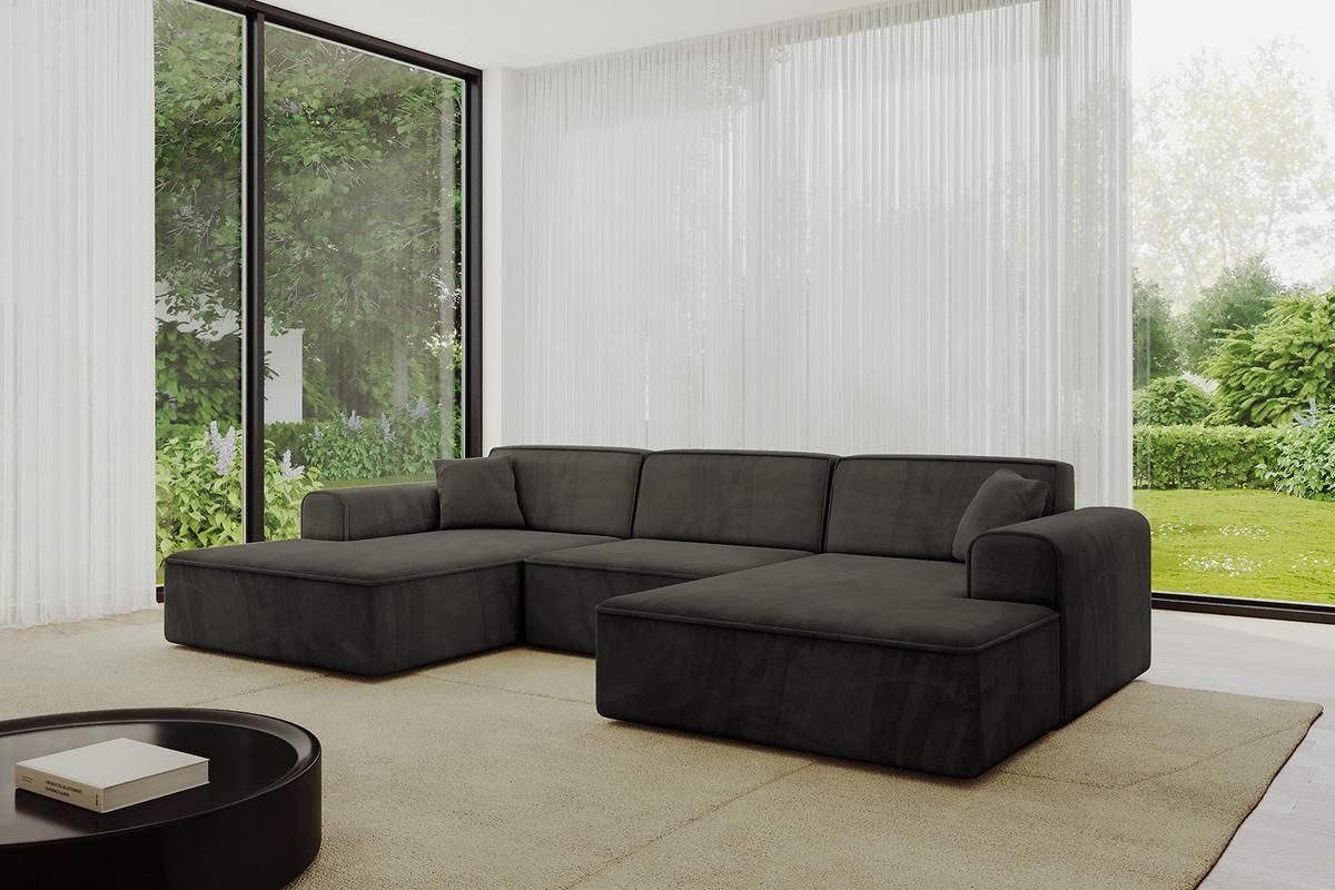 WOHNLANDSCHAFT IREA-U1-v3 - 301x165x77 cm Schwarz - Schwarz, Holzwerkstoff/Textil (301/77/165cm) - ALTDECOR