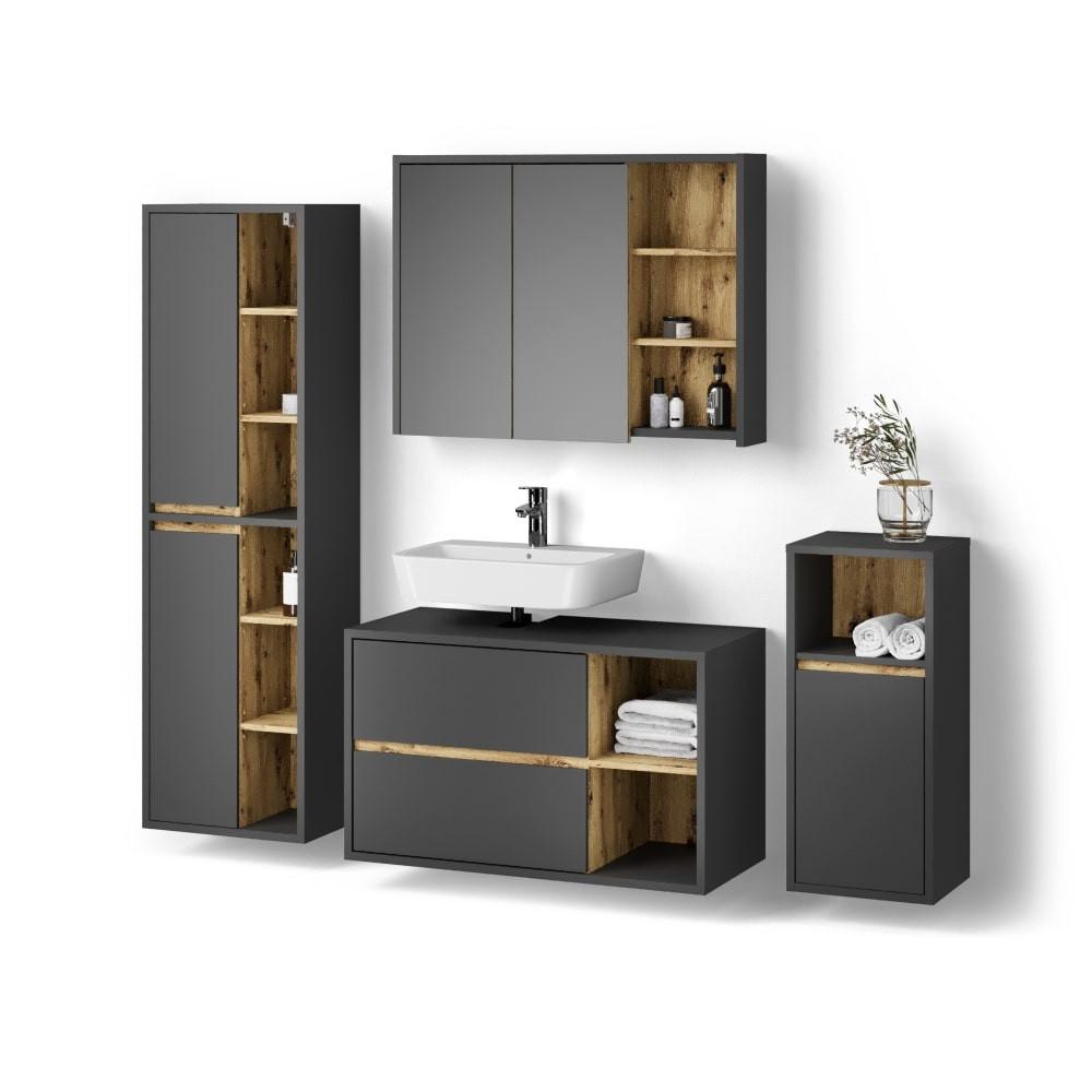 BADMÖBEL-SET Vomano Anthrazit 4 Teile - Anthrazit, Holzwerkstoff (100/60/45cm) - Livinity®