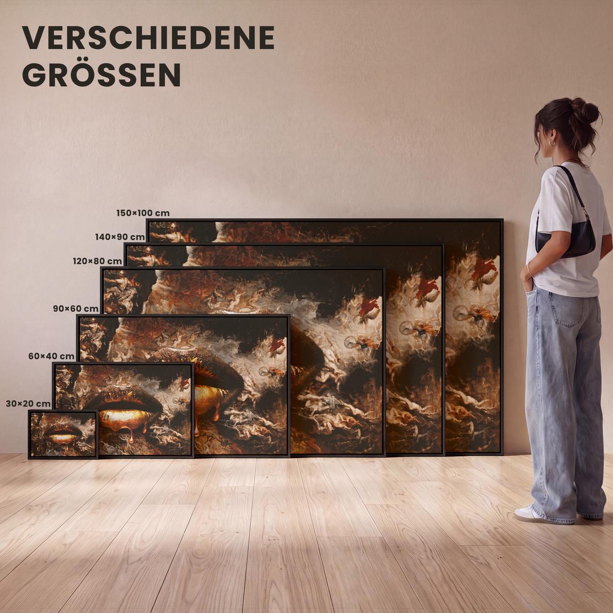 LEINWAND Bilder mit Rahmen - Gold - Lippen - Kunst - Gold - Luxus - Abstrakt - 60x40 - Kupferfarben, Textil (60/40cm) - MuchoWow
