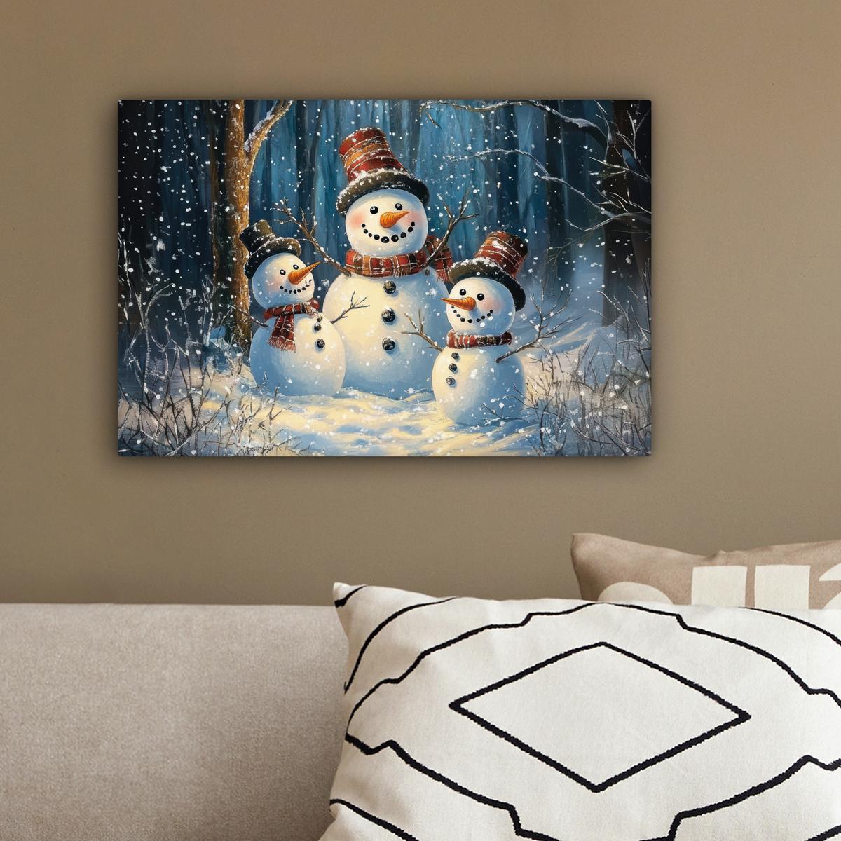 LEINWANDBILD Schneemann - Schnee - Winter - Wald Deko Schlafzimmer 30x20 cm - Hellblau, Textil (30/20cm) - MuchoWow