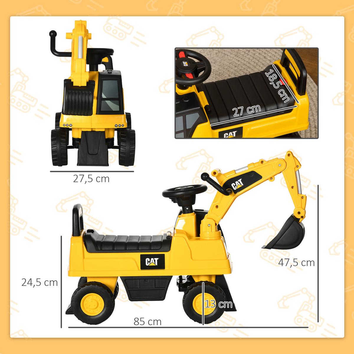 SITZBAGGER, Rutscherfahrzeug mit steuerbarer Schaufel, Aufsitzbagger, Rutschauto - Gelb, Kunststoff (85/27.5/47.5cm) - HOMCOM