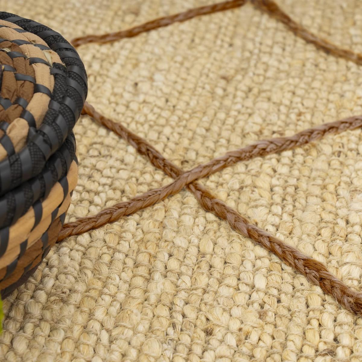 JUTETEPPICH handgewebt wendbar, mit Rautenmuster, Creme, 80 x 250 cm - Beige, Textil (250/80cm) - KADIMA DESIGN