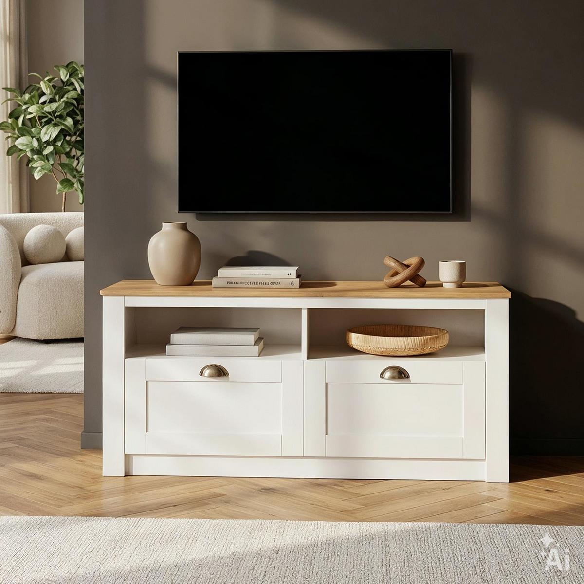 TV-LOWBOARD BOLTON weiß/braun - Weiß/Braun, Holz (110/50/40cm) - IDIMEX