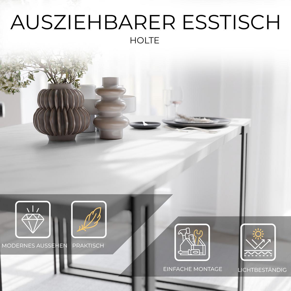 TISCH ausziehbar aus MDF, Weiß - Schwarz/Weiß, Holzwerkstoff (120/80/76cm) - Idohome