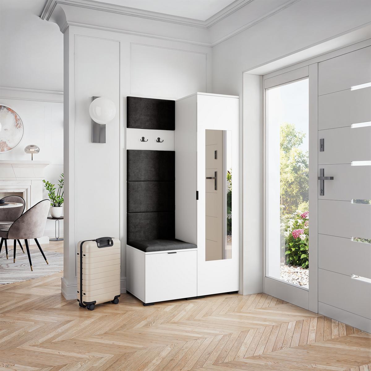 GARDEROBENSCHRANK VIRA 95/181/51 cm Modern Weiß - Schwarz/Weiß, Holzwerkstoff (95/181/51cm) - MASSENO