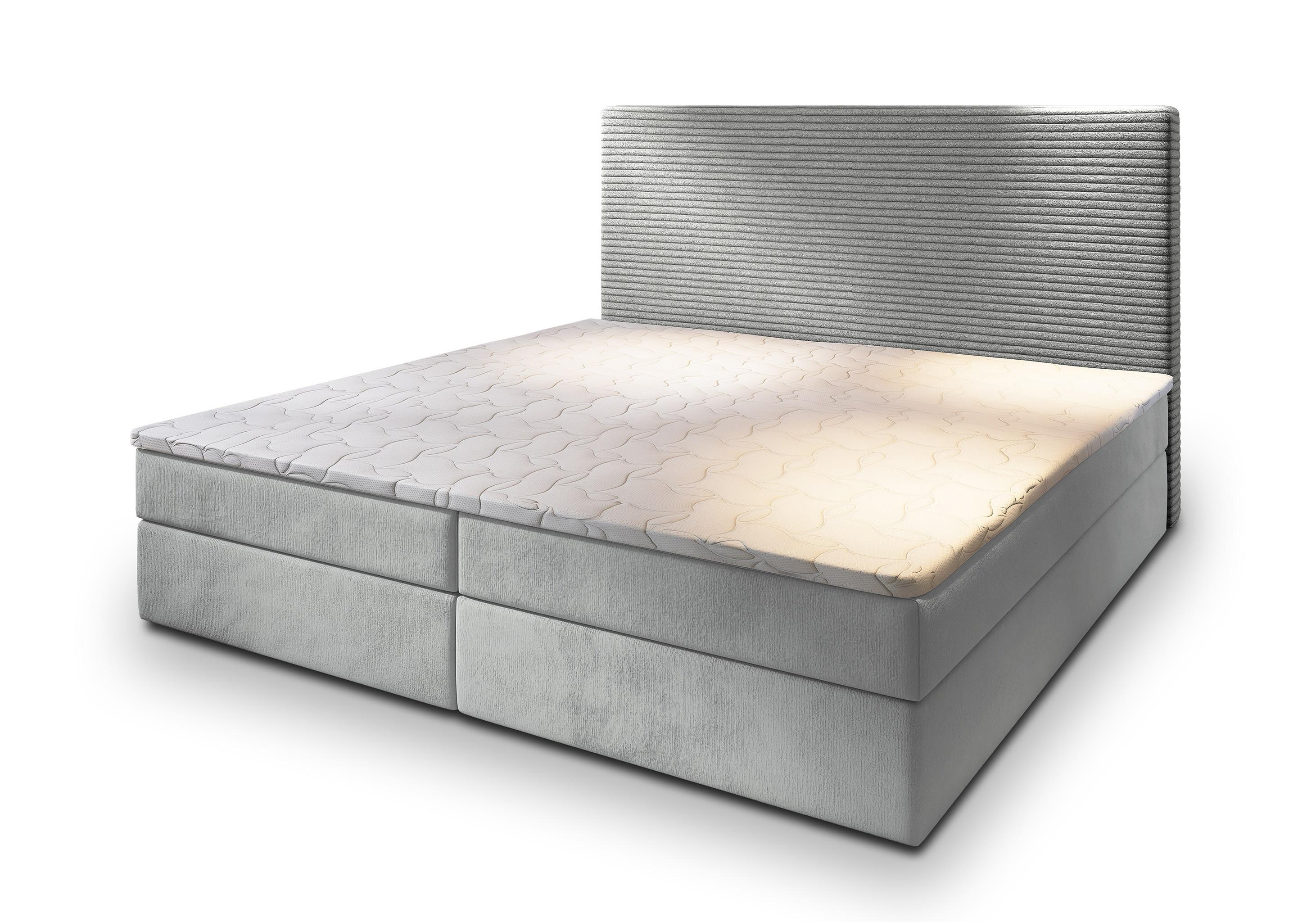 BOXBETT GIARRO 200x200 cm mit Matratze und Topper, H2+H3 - Hellgrau - Hellgrau, Holz (200/200cm) - MASSENO