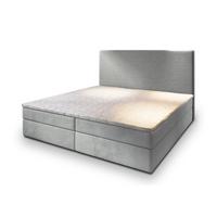 BOXBETT GIARRO 200x200 cm mit Matratze und Topper, H2+H3 - Hellgrau - Hellgrau, Holz (200/200cm) - MASSENO