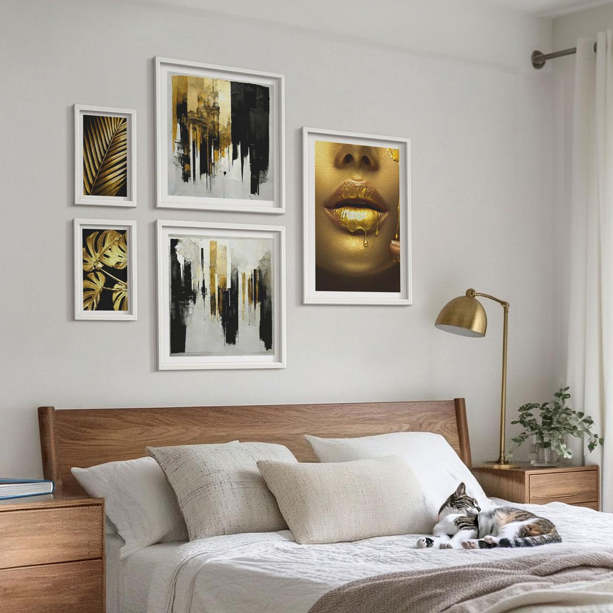 BILDER SET 5er Set - 50x50 cm & 20x30 cm & 40x60 cm Weißer Rahmen - Sonnenuntergangsbrücke Landschaft - Weiß, Kunststoff (40/60cm) - TULUP