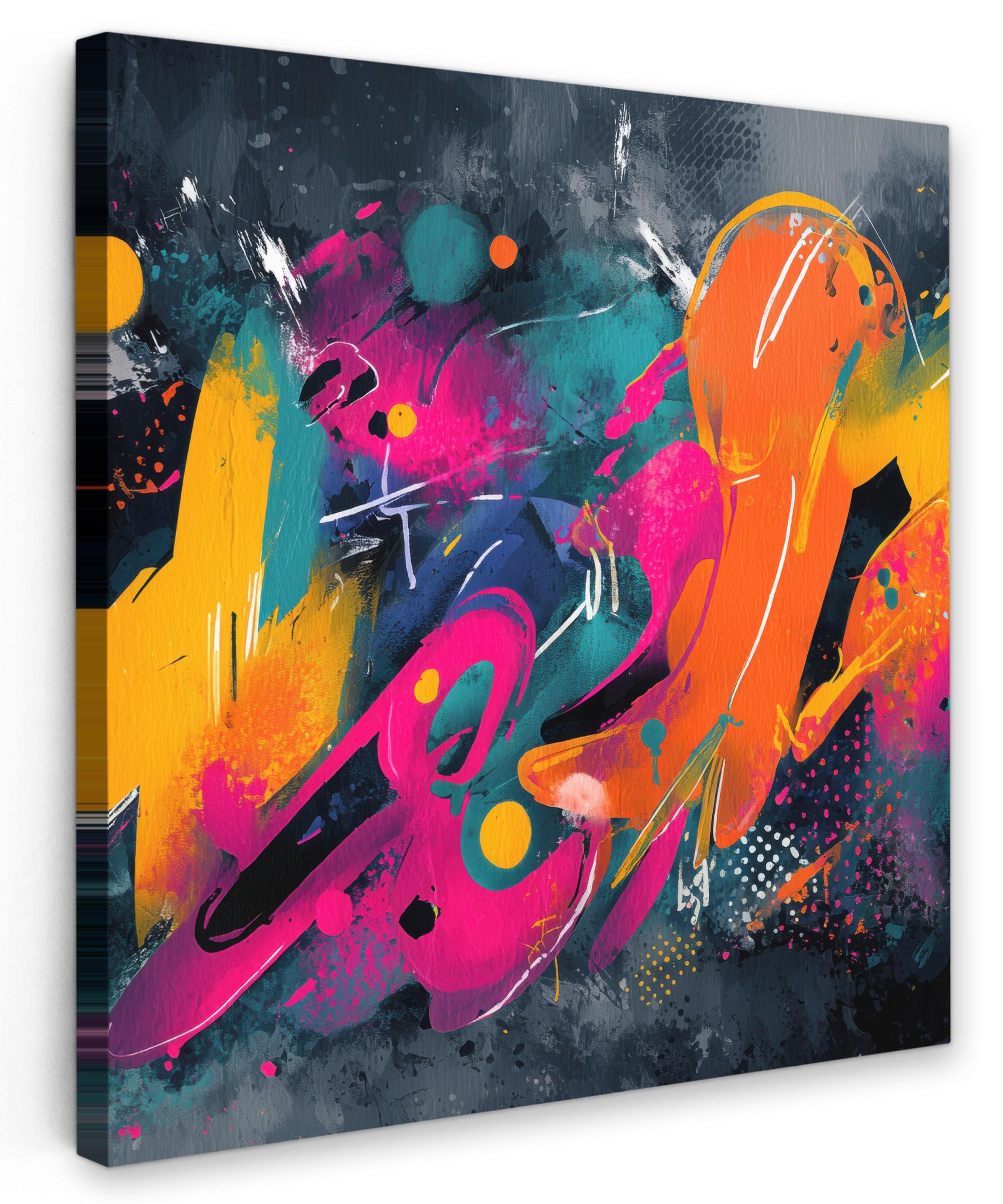 LEINWANDBILD Abstrakt - Graffiti - Farbenfroh - Farbspritzer Deko Wohnzimmer 20x20 cm - Multicolor, Textil (20/20cm) - MuchoWow