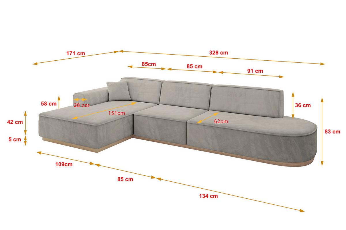 ECKSOFA Ottomane Links IREA-L2 - 328x171x83 cm Hellbraun - Hellbraun, Holzwerkstoff/Textil (328/171cm) - ALTDECOR