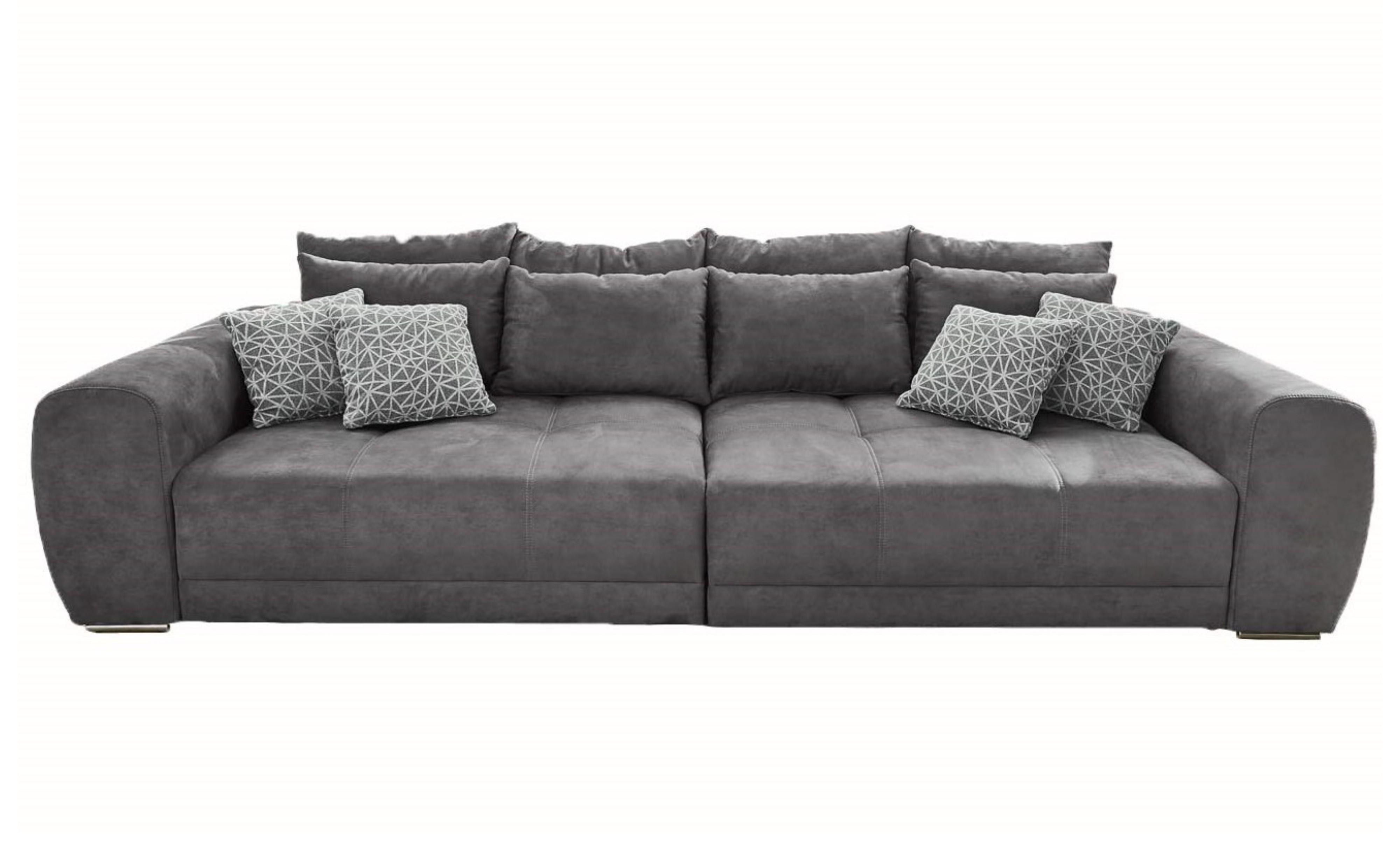 BIG-SOFA Federkern B306/T134/H86 cm, Liegefläche 120x240 cm, Mikrofaser Grau / 15114 - Chromfarben/Grau, Textil/Metall (306/86/134cm) - luma-home