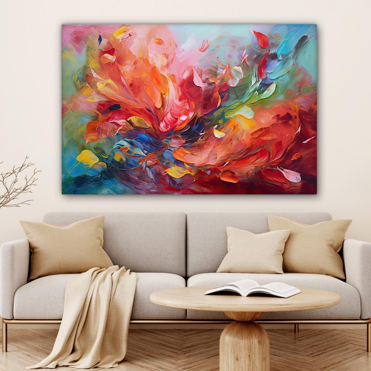LEINWANDBILD Ölgemälde - Kunst - Abstrakt - Farbenfroh Wohnzimmer Groß 120x80 cm - Altrosa, Textil (120/80cm) - MuchoWow