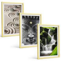BILDER SET 3er Set - 40x60 cm Goldrahmen - Der Frieden der Steine des Buda Zen-Wasserfalls - Goldfarben, Kunststoff (40/60cm) - TULUP