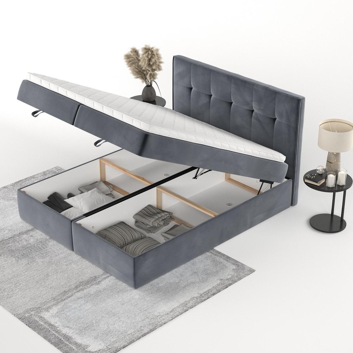 BOXBETT Tivra 160/200 cm Dunkelgrau im Kronos Stoff - Dunkelgrau/Schwarz, Holz/Holzwerkstoff (160/200cm) - AltaBeds