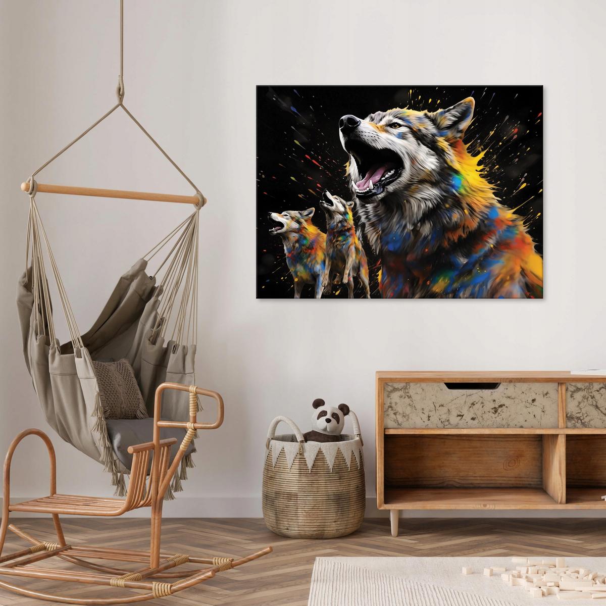 LEINWAND BILDER Abstrakt Wolf 120x80 - Multicolor, Holzwerkstoff (120/80cm) - Wallarena