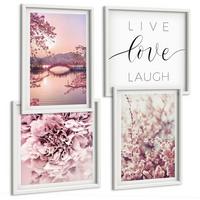BILDER SET 4er Set - 50x50 cm & 40x60 cm Weißer Rahmen - Blumenbrücke – Lebensinspiration - Weiß, Kunststoff (50/50cm) - TULUP