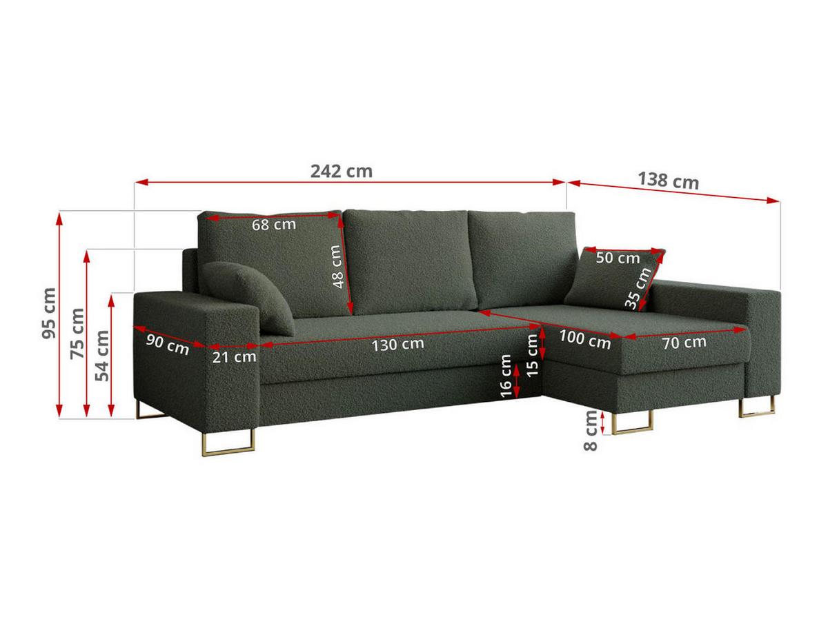 ECKSOFA Dorian Boucle Grün - Goldfarben/Grün, Textil/Metall (242/138cm) - MKS