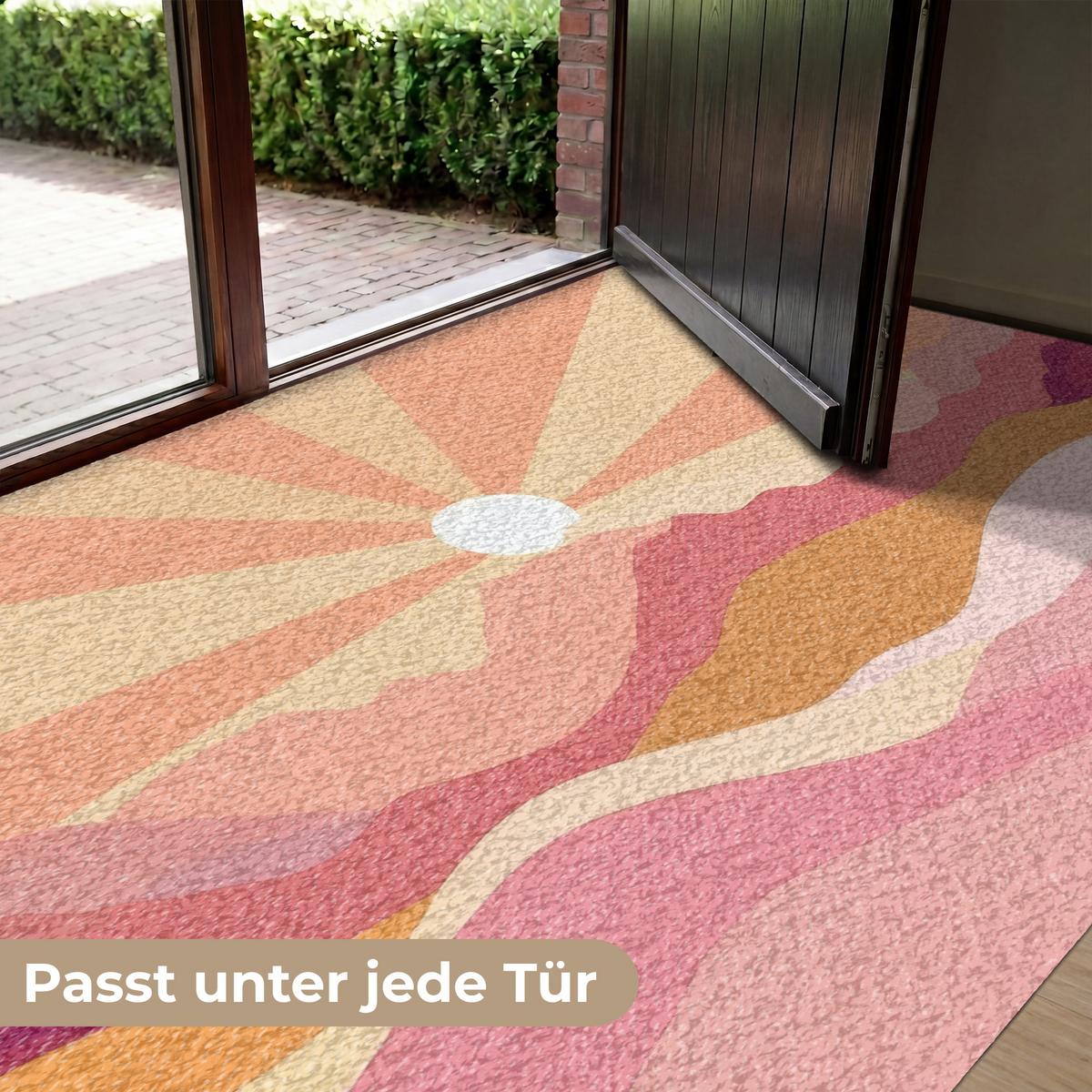 FUSSMATTE Berge - Abstrakt - Sonnenstrahlen - Rosa Sauberlaufmatte 180x120 cm - Rosa, Kunststoff (180/0.4cm) - MuchoWow
