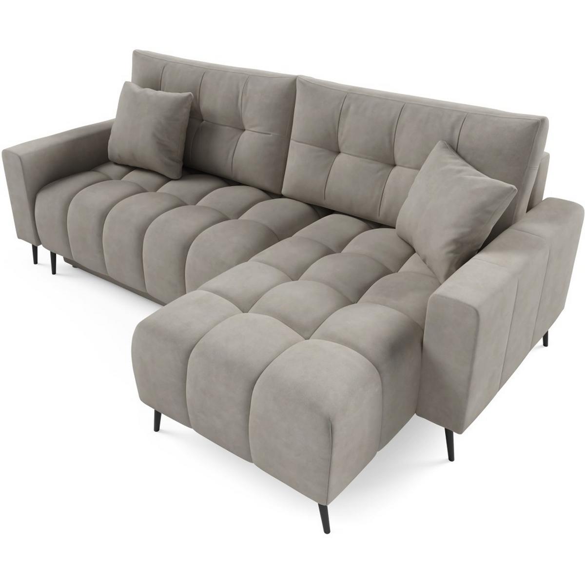 ECKSCHLAFSOFA Denver im Veloursstoff, Dunkelbeige - Greige/Schwarz, Textil (232/148cm) - Beautysofa