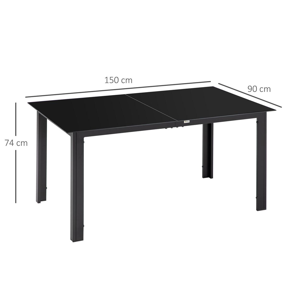 GARTENTISCH, Schwarz, Aluminium, Glas - Schwarz, Glas/Metall (150/90/74cm) - Outsunny