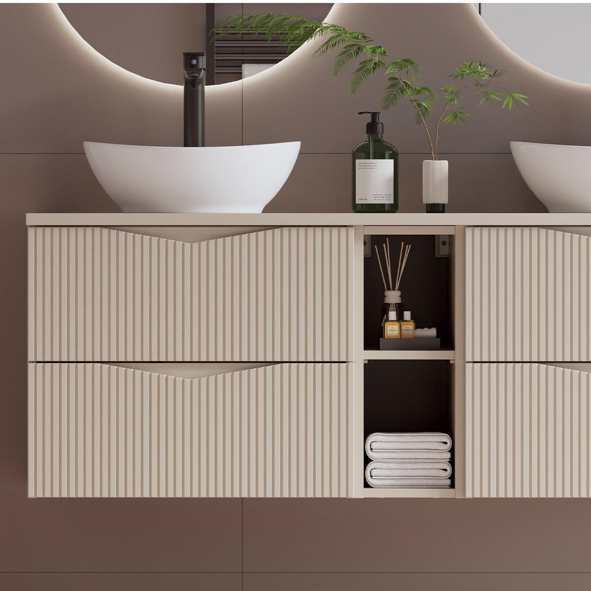 WASCHTISCHUNTERSCHRANK 140.6cm Tao Kaschmir - Beige, Holzwerkstoff (140.6/52.2/46.5cm) - Petits-meubles