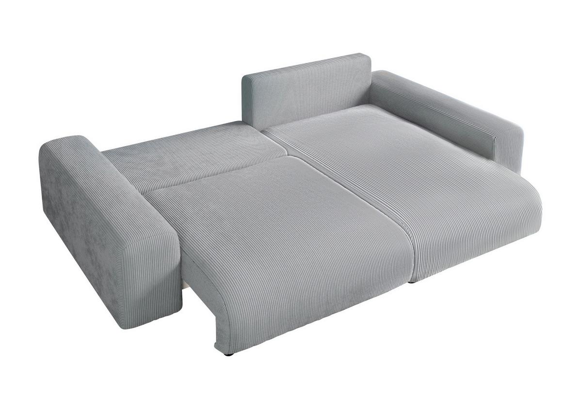 ECKSOFA mit Schlaffunktion, Bettkasten, Wellenunterfederung, seitenverkehrt montierbar B255/T165/H84 cm, Liegefl. 148x196 cm, Cord Hellgrau / 21007 - Hellgrau/Schwarz, Kunststoff/Textil (255/165cm) - luma-home