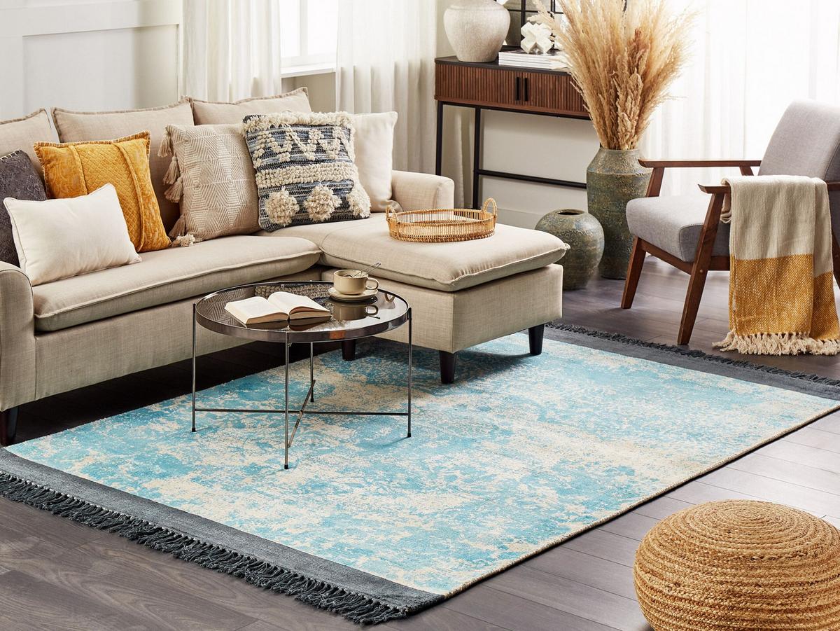 KURZFLOR-TEPPICH Akarsu 200/140 cm - Blau, Naturmaterialien (140/200cm) - Beliani