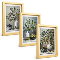 BILDER SET 3er Set - 20x30 cm Goldrahmen - Keramik olivgrau - Goldfarben, Kunststoff (20/30cm) - TULUP