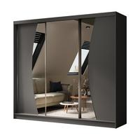 KLEIDERSCHRANK mit Spiegel-Schiebetüren und Aluminium-Leisten - VOXI - 240 cm Grau - Grau, Holzwerkstoff (240/216/61cm) - ALTDECOR