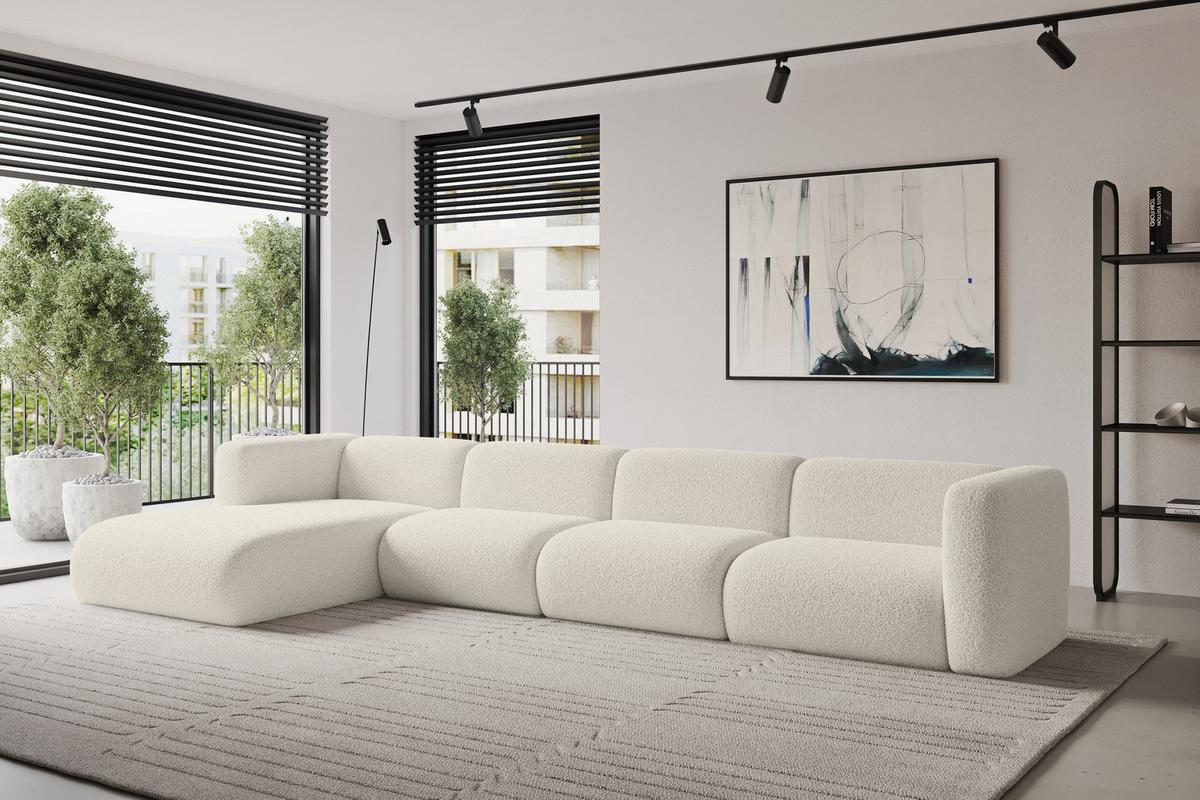 ECKSOFA Ottomane Links MIRA-L3 409x179x70 Beige Bouclé - Kaschmir/Beige, Holzwerkstoff/Kunststoff (409/179cm) - ALTDECOR