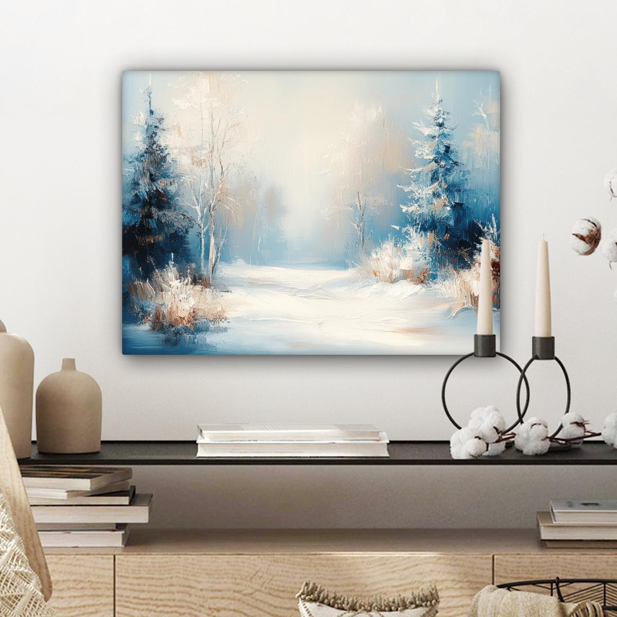 LEINWANDBILD Wald - Winter - Natur - Abstrakt - Schnee Wandbild 40x30 cm - Weiß, Textil (40/30cm) - MuchoWow