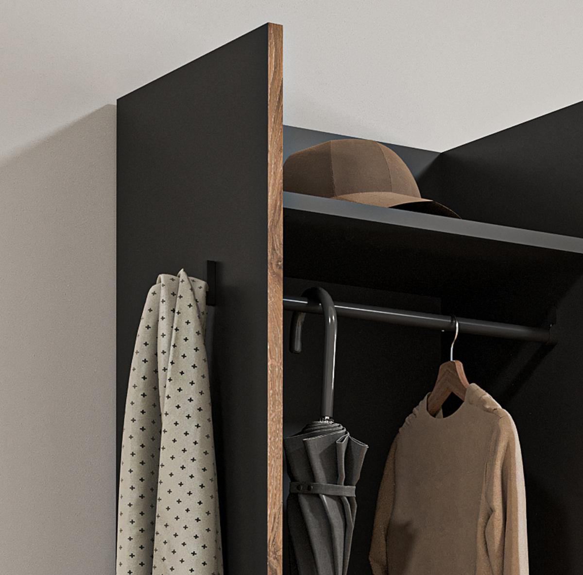 GARDEROBE-SET grau und Nox Eiche, Garderobenkombination 3-teilig, 152 x 189 cm, Salud - Dunkelgrau/Eichefarben, Holzwerkstoff/Kunststoff (152/189/37cm) - Inn.Furn