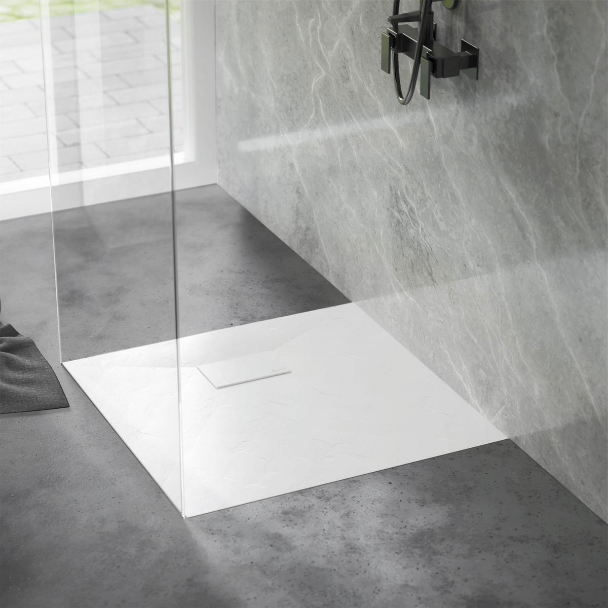 DUSCHWANNE 100x90 cm Weiß mit Ablaufgarnitur aus SMC - Weiß, Kunststoff (90/3/100cm) - LuxeBath