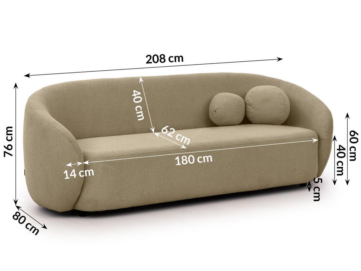 3-SITZER-SOFA Roundi Beige Bouclé - Beige/Schwarz, Holz/Kunststoff (208/76/80cm) - S-Style Möbel