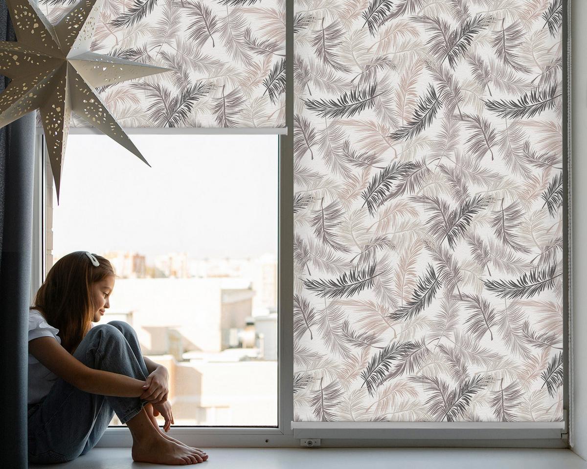 INNENROLLO - Fensterrollo - Rollo - 100x180 cm - Pflanzenblätter - Grau, Kunststoff (100/180/0.5cm) - TULUP