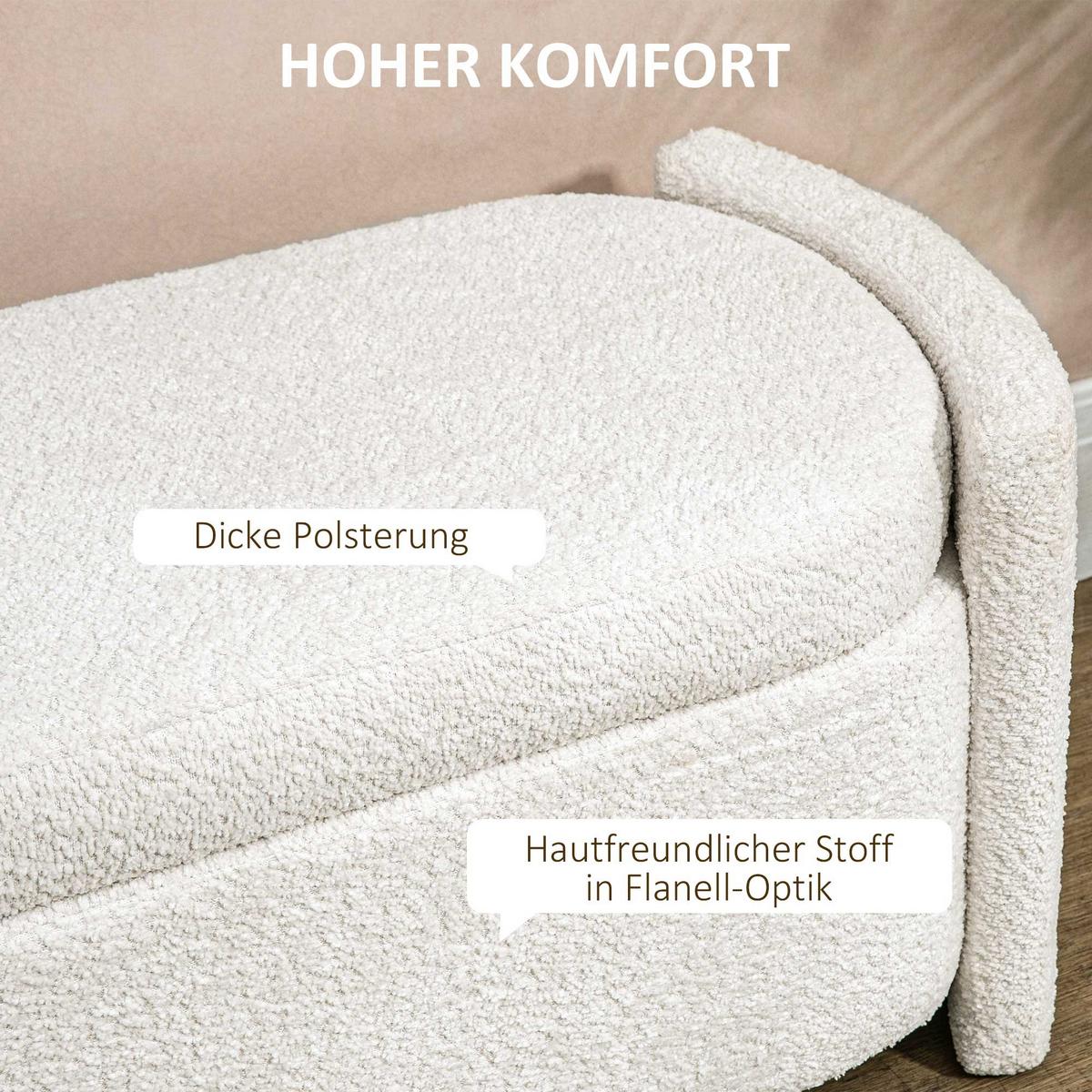 TRUHENBANK Samtoptik Creme - Eukalyptusholzfarben/Creme, Holz/Kunststoff (44/45.5/105cm) - HOMCOM