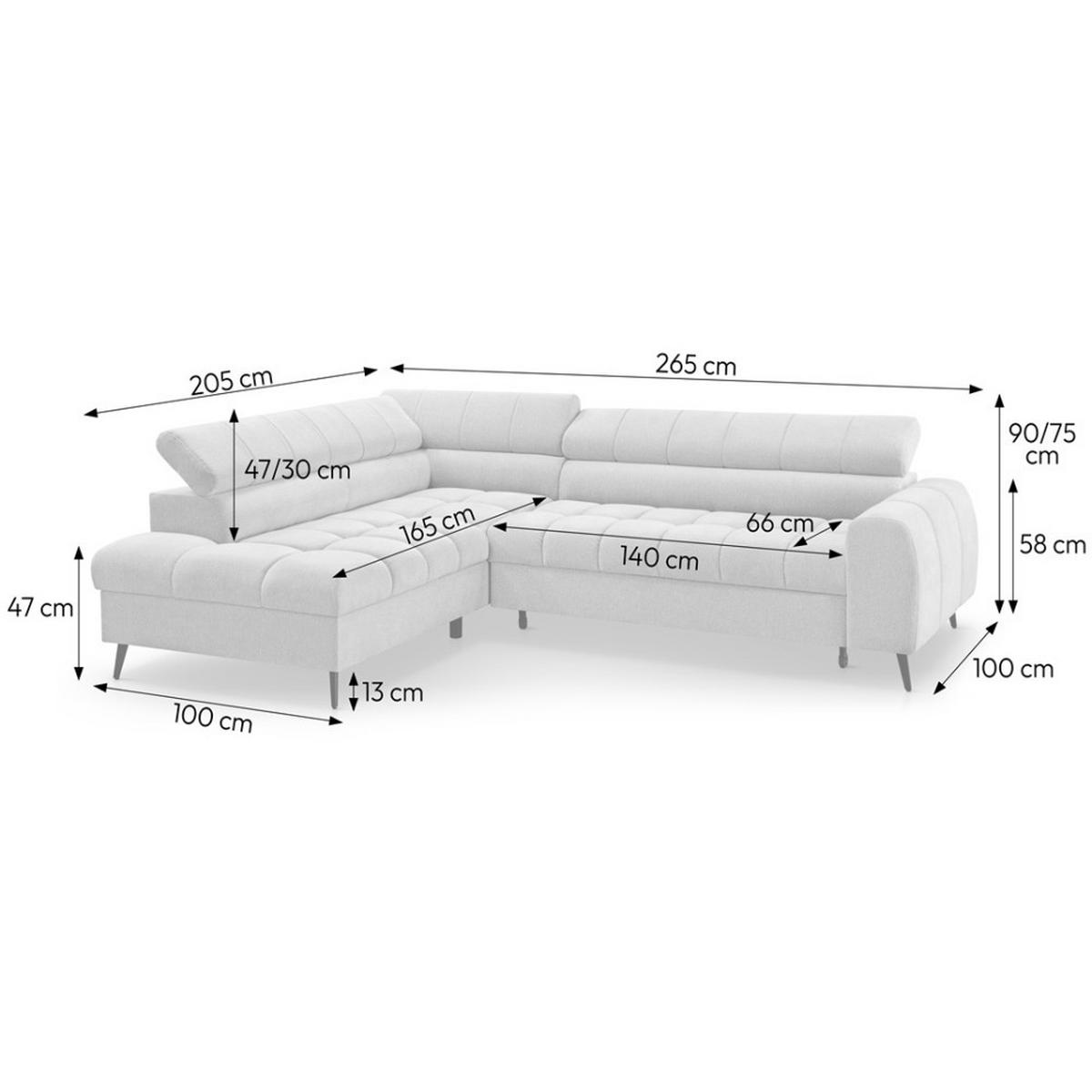 ECKSCHLAFSOFA Vinni Braun, Chenille-Stoff, links - Braun, Textil (265/205cm) - Beautysofa