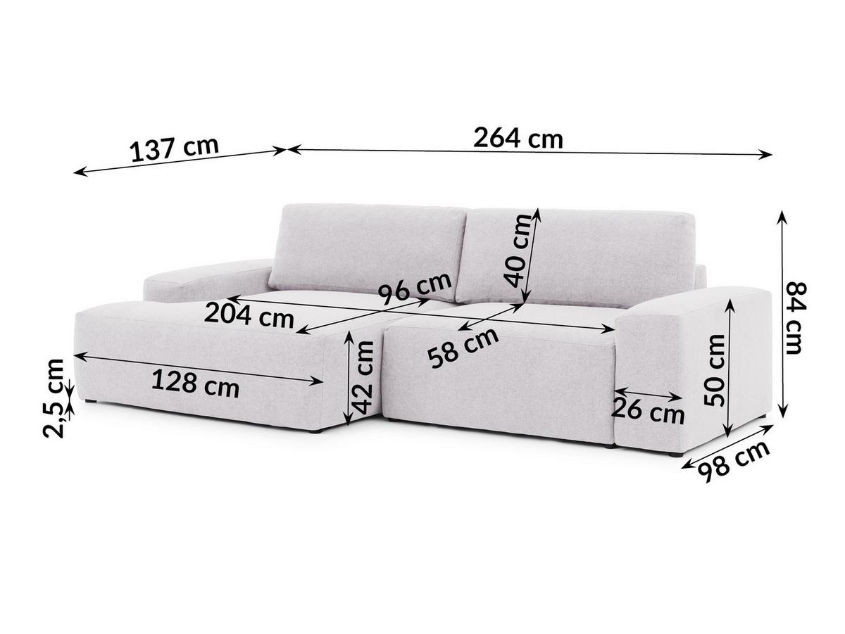 ECKSOFA Lennon aus Greige Strukturstoff mit Schlaffunktion und Bettkasten - Greige/Schwarz, Holz/Kunststoff (137/264cm) - S-Style