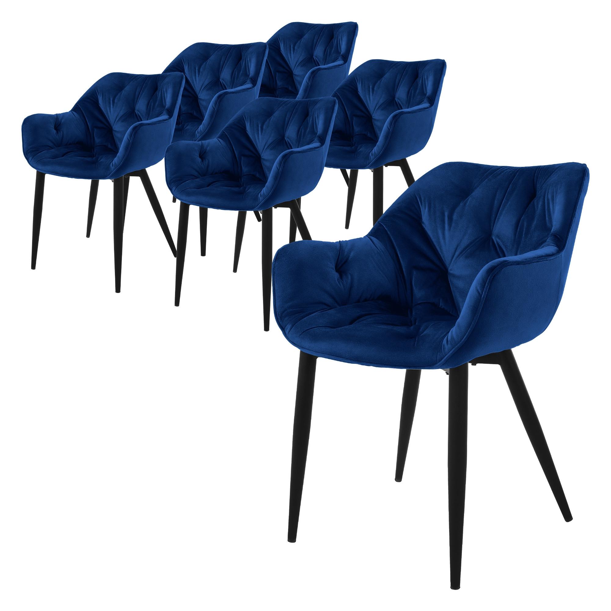 ESSZIMMERSTÜHLE 6er Set Dunkelblau Samt - Schwarz/Dunkelblau, Metall (67/83/59cm) - ML-DESIGN