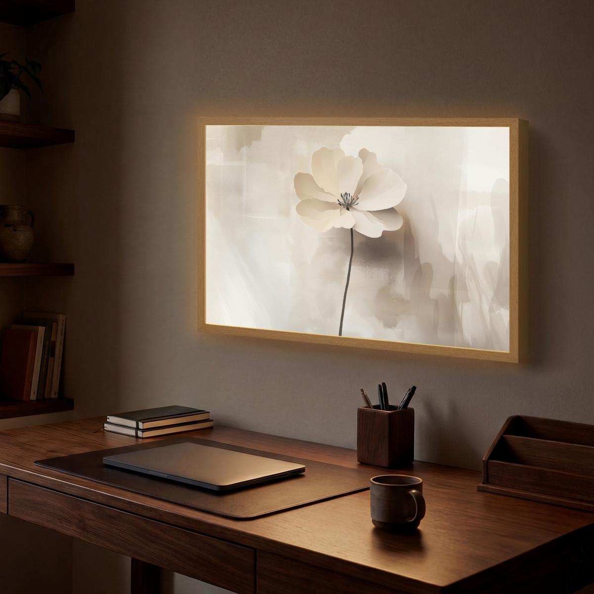 WANDLEUCHTE MIT AKKU Blume - Beige - Farbe - Schatten 60x40 cm - Beige, Holzwerkstoff (60/40/8cm) - OnlyWow
