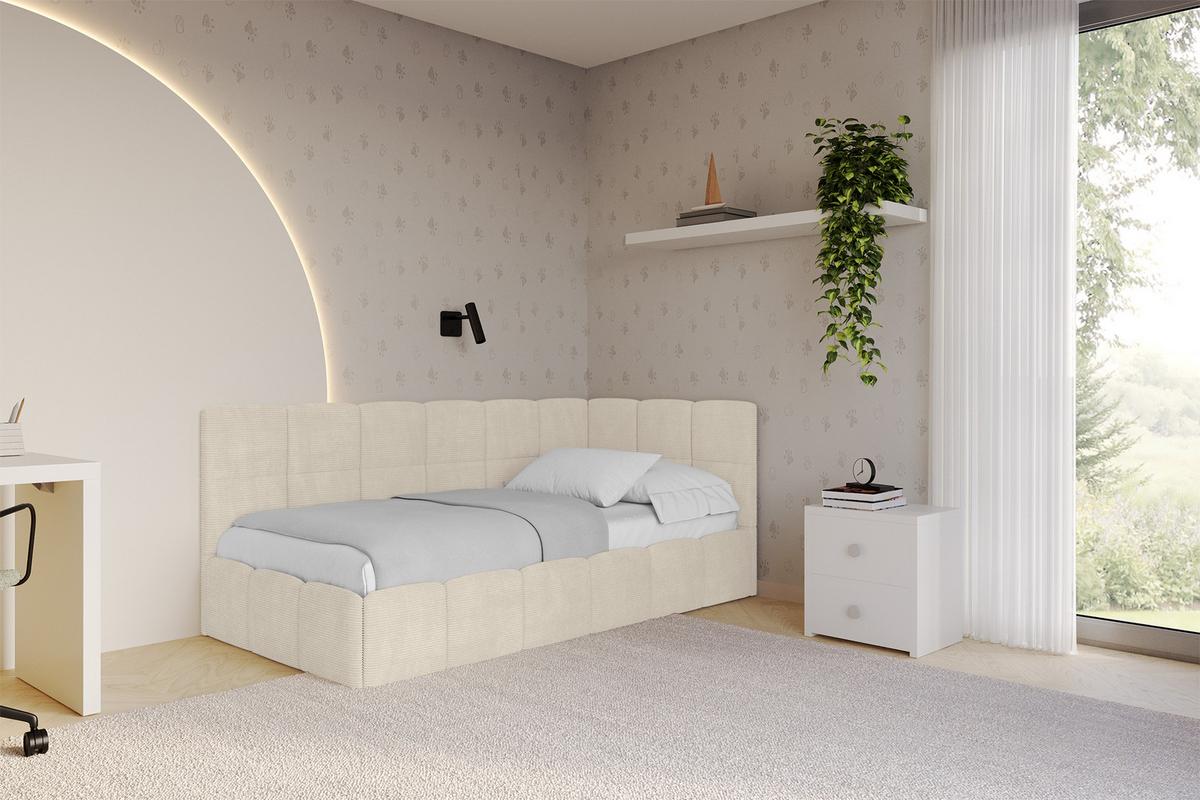 EINZELBETT Jugendbett mit Bettkasten Links, mit Matratze - LIVY 100x200 Beige - Sandfarben, Holzwerkstoff/Textil (100/200cm) - ALTDECOR