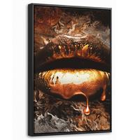 LEINWAND Bilder mit Rahmen - Gold - Lippen - Kunst - Gold - Luxus - Abstrakt - 20x30 - Kupferfarben, Textil (20/30cm) - MuchoWow