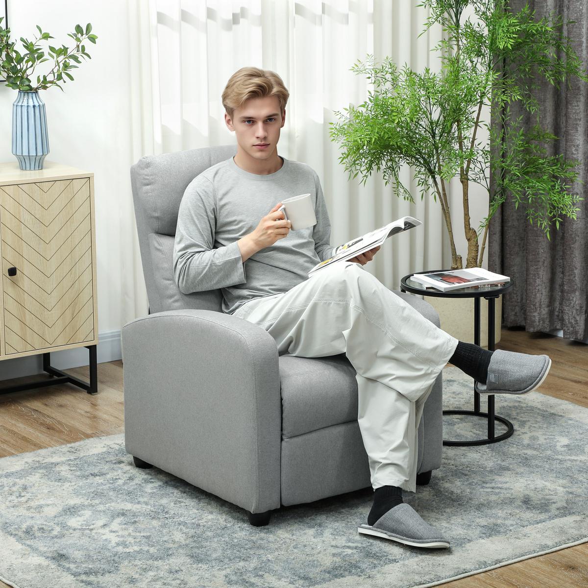 RELAXSESSEL Polyester Stahl Hellgrau - Hellgrau, Textil/Metall (88/101/69cm) - HOMCOM
