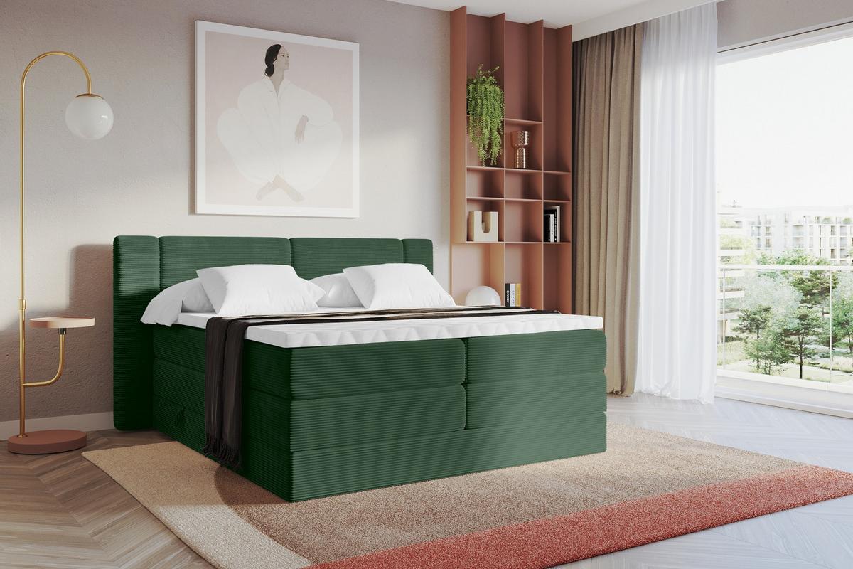 BOXSPRINGBETT mit Matratze H3/H4 - EVON KING - 180x200 cm Grün - Grün, Holzwerkstoff (180/200cm) - ALTDECOR