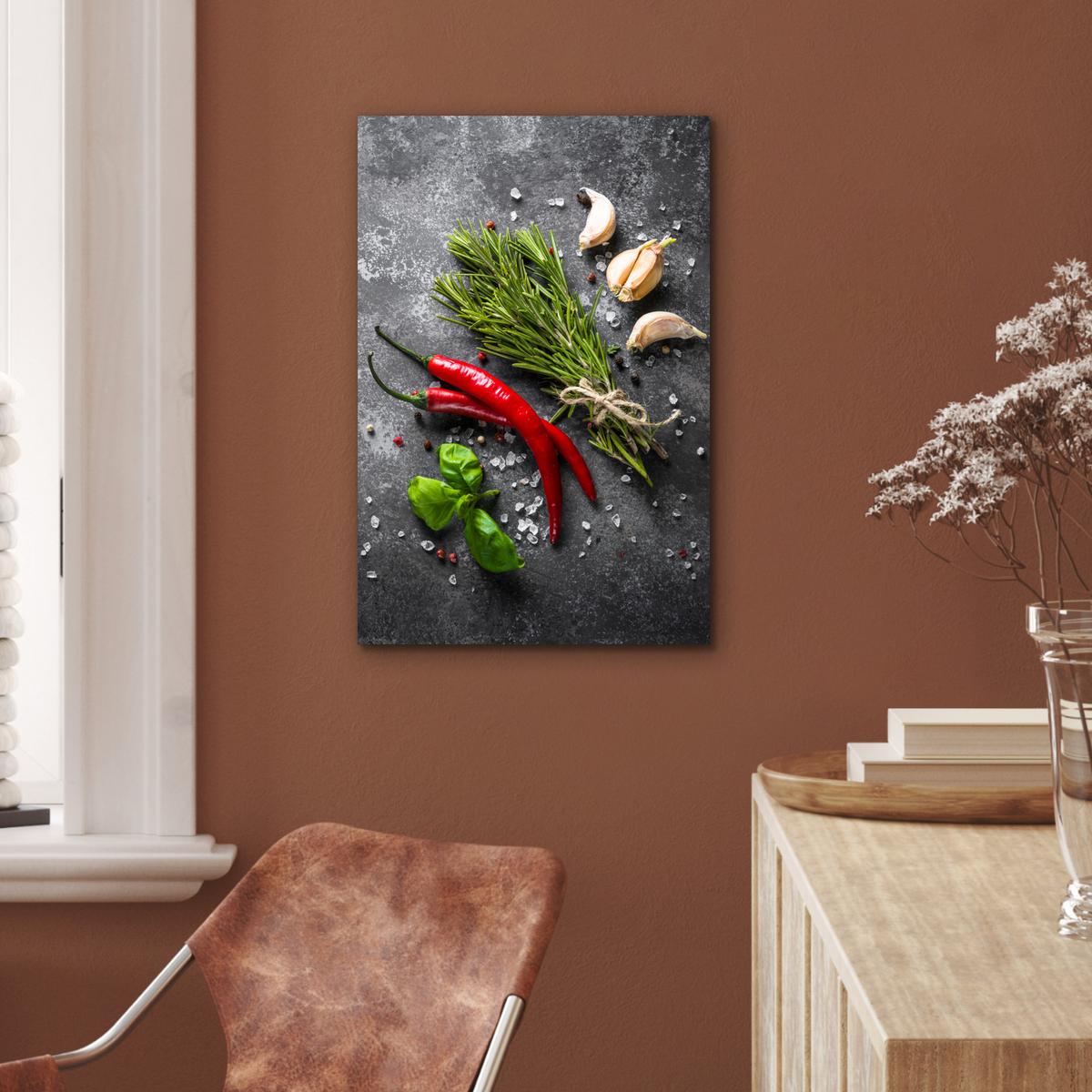 METALLBILD Pfeffer - Kräuter - Gewürze - Beton Deko Schlafzimmer 40x60 cm - Dunkelgrau, Metall (40/60cm) - MuchoWow